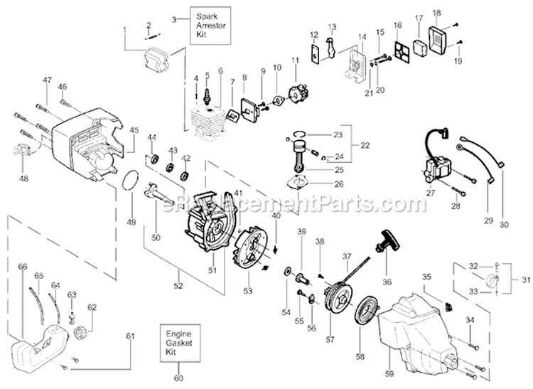 Page D Diagram and Parts List for XT25  Weed Eater Trimmer
